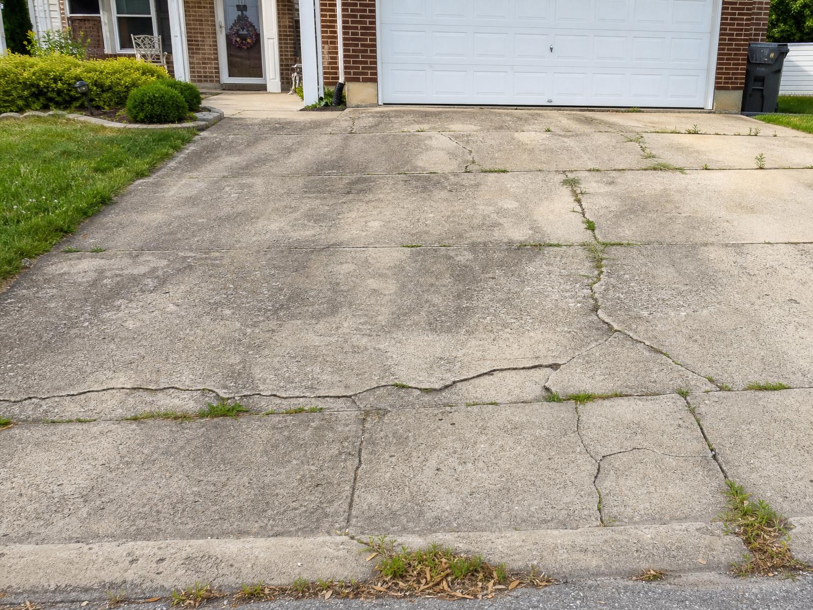 Cracked driveway replaced with new poured concrete - before